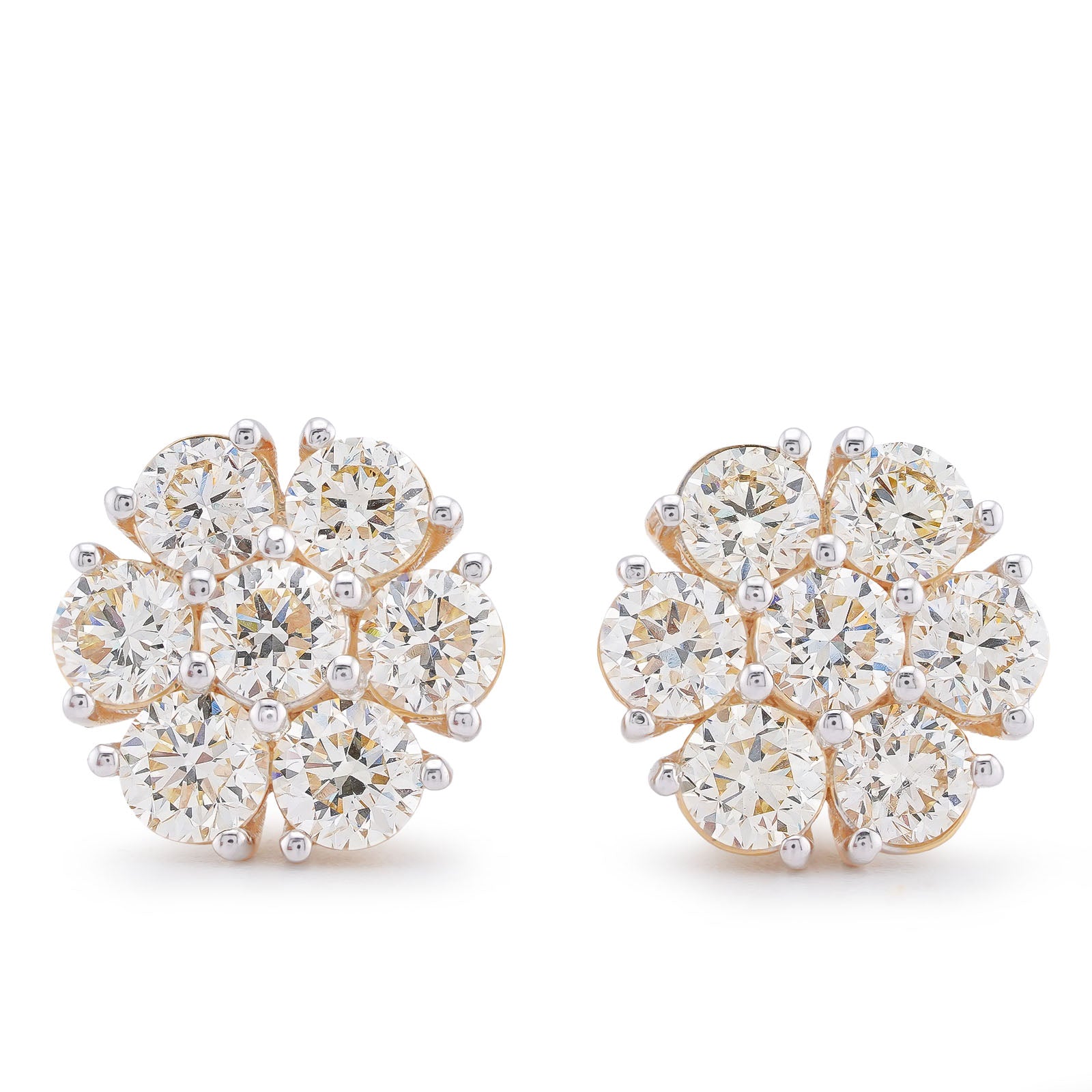 14K Yellow Gold 7.10CT Flower Shape 50 Pointer Round Natural Diamond Men Women Earrings
