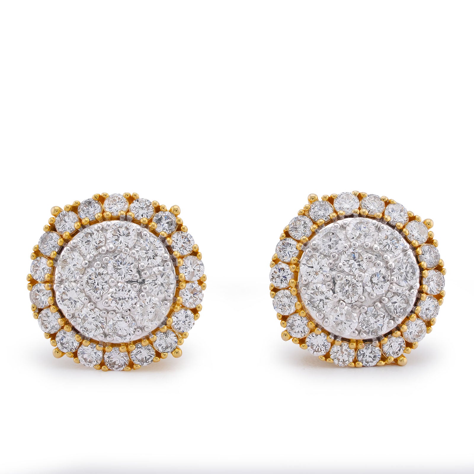 10K Yellow Gold 2.78CT Halo Cluster Flower Natural Diamond Men Women Big Earrings