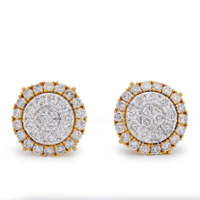 10K Yellow Gold 2.78CT Halo Cluster Flower Natural Diamond Men Women Big Earrings