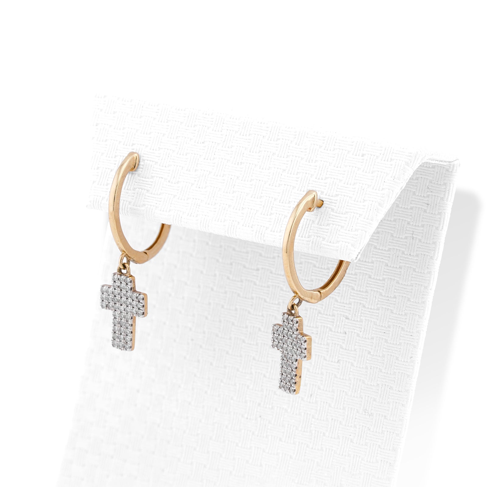 10K Yellow Gold 0.25CT Cross Hoop Natural Diamond Men Women Hoops