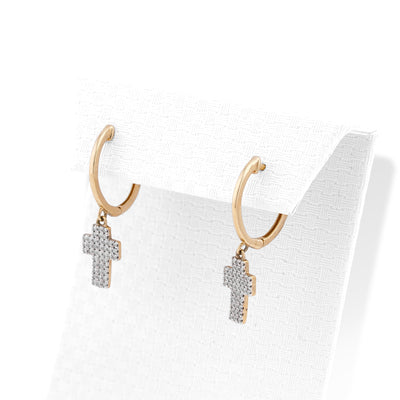 10K Yellow Gold 0.25CT Cross Hoop Natural Diamond Men Women Hoops