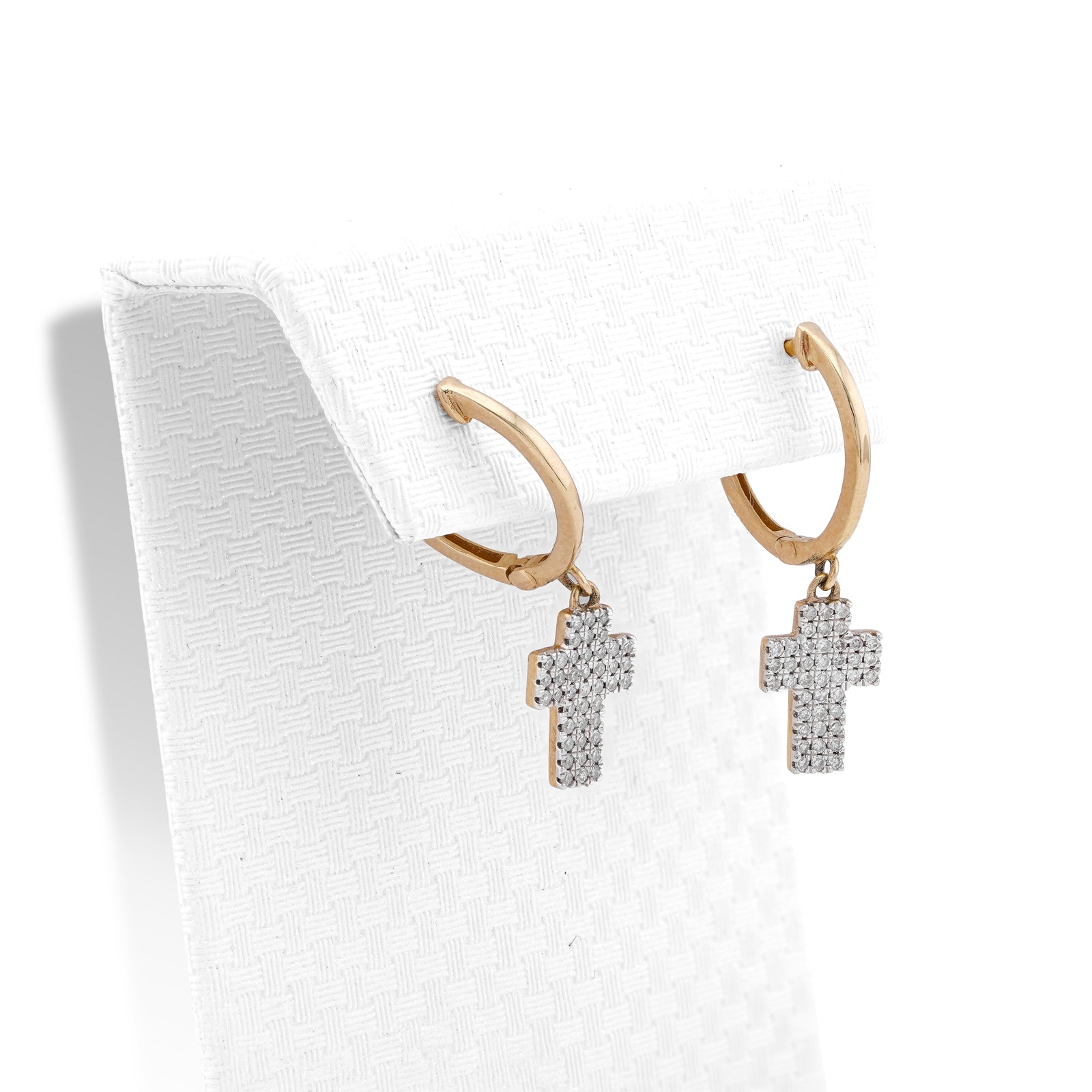 10K Yellow Gold 0.25CT Cross Hoop Natural Diamond Men Women Hoops