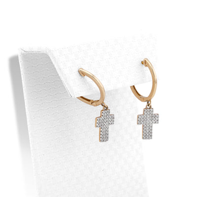 10K Yellow Gold 0.25CT Cross Hoop Natural Diamond Men Women Hoops
