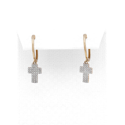 10K Yellow Gold 0.25CT Cross Hoop Natural Diamond Men Women Hoops