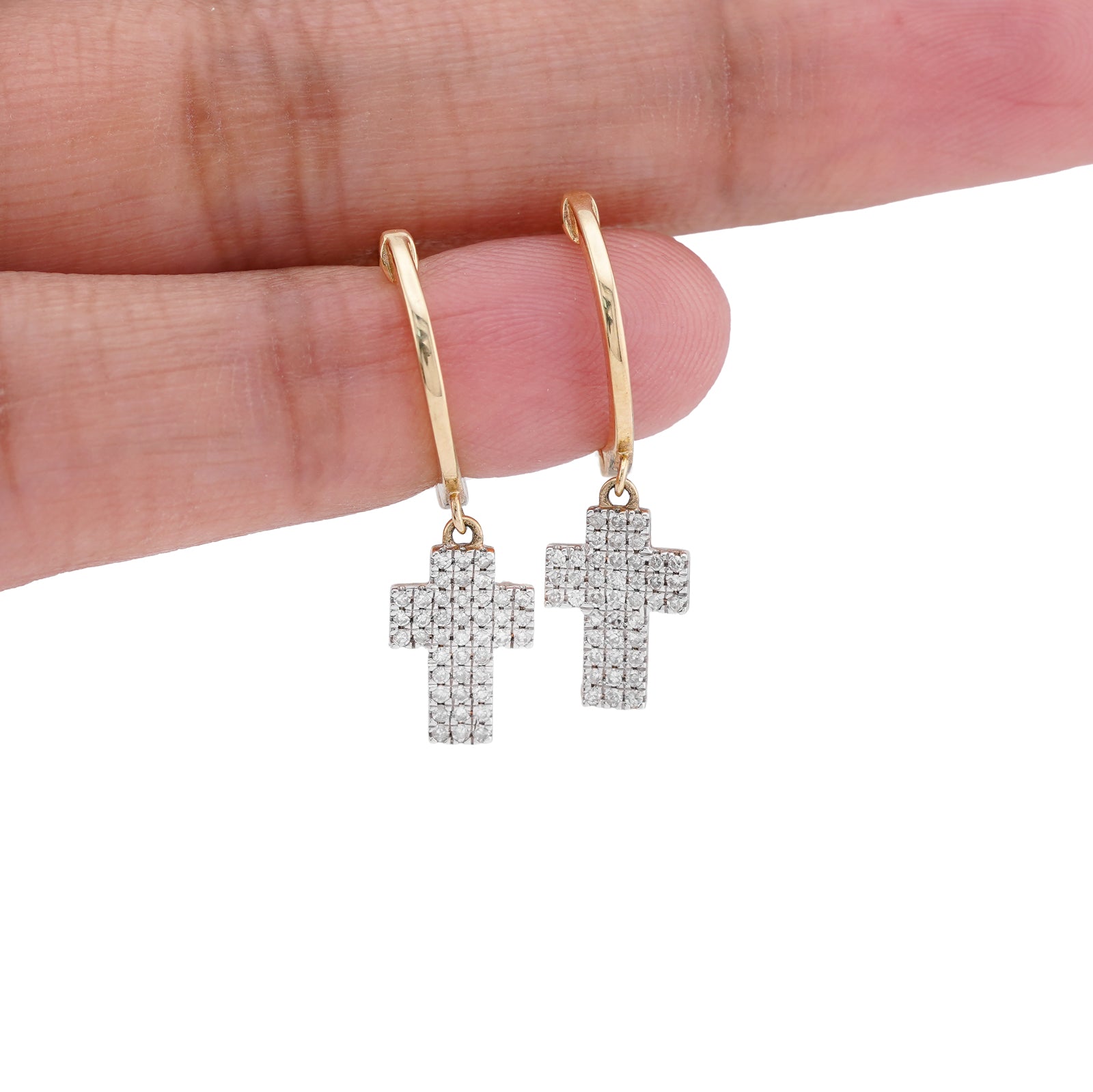 10K Yellow Gold 0.25CT Cross Hoop Natural Diamond Men Women Hoops