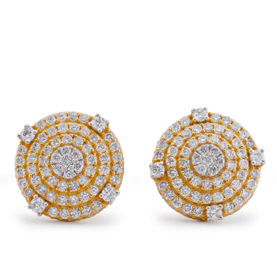 10K Yellow Gold 1.49CT Multi-Halo Cluster Centre Natural Diamond Men Women Round Earrings