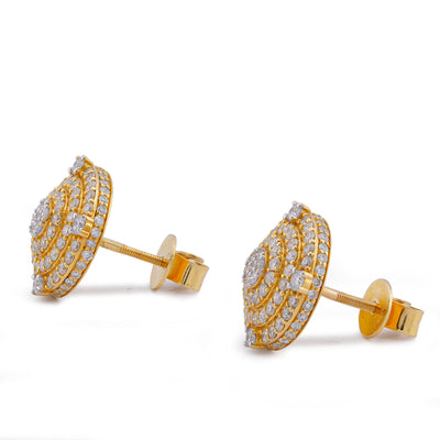 10K Yellow Gold 1.49CT Multi-Halo Cluster Centre Natural Diamond Men Women Round Earrings