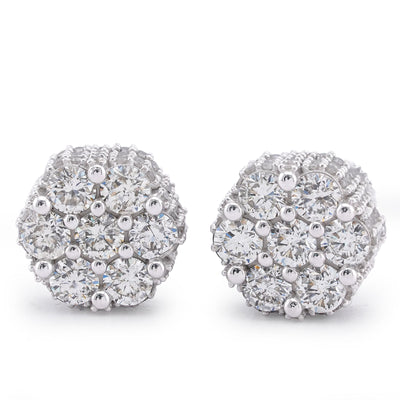 10K White Gold 2.65CT 7 Stone Flower Set Natural Diamond Men Women Earrings