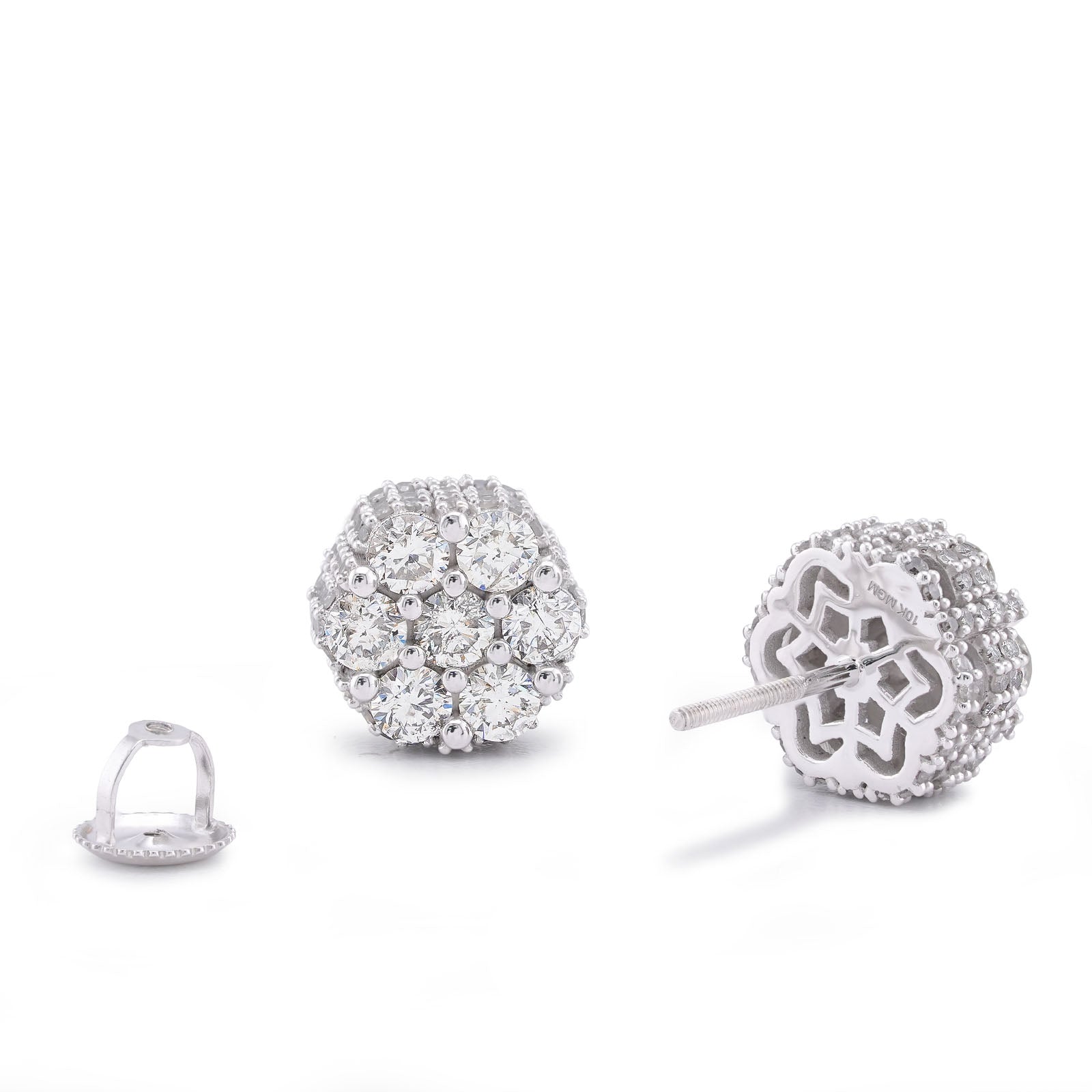 10K White Gold 2.65CT 7 Stone Flower Set Natural Diamond Men Women Earrings