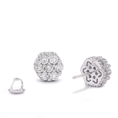 10K White Gold 2.65CT 7 Stone Flower Set Natural Diamond Men Women Earrings