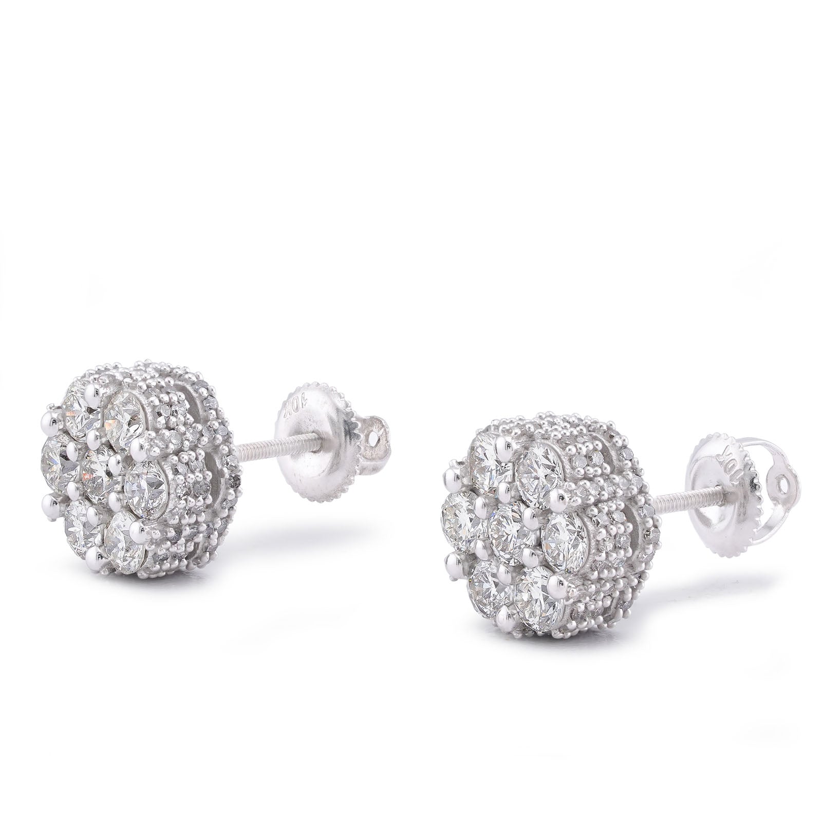 10K White Gold Marquise/Princess 2.4CT Natural Diamond Round Shape Men Women Earrings