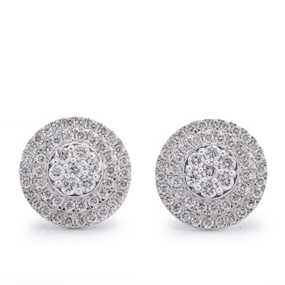 10K White Gold White Gold 1.09CT 3 Halo Flower Cluster Natural Diamond Men Women Earrings