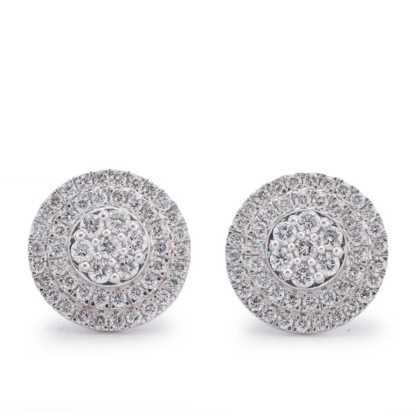 10K White Gold White Gold 1.09CT 3 Halo Flower Cluster Natural Diamond Men Women Earrings