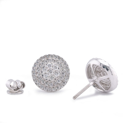 10K White Gold White Gold 1.09CT 3 Halo Flower Cluster Natural Diamond Men Women Earrings