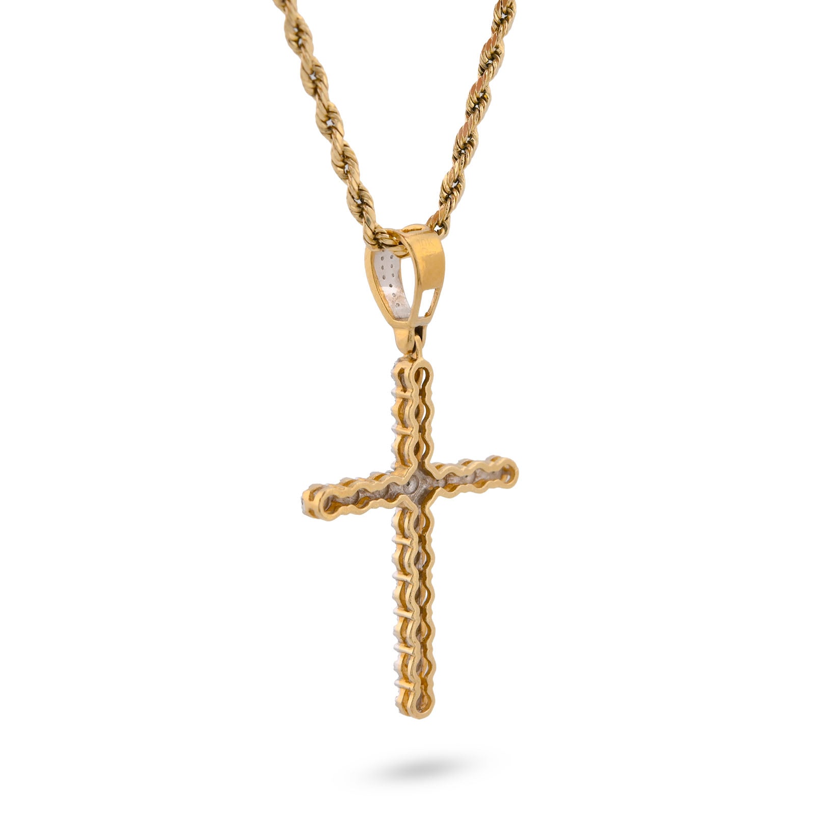 10K Yellow Gold 0.50CT Natural Diamond Prong Set Cross Pendant Men Women Charm