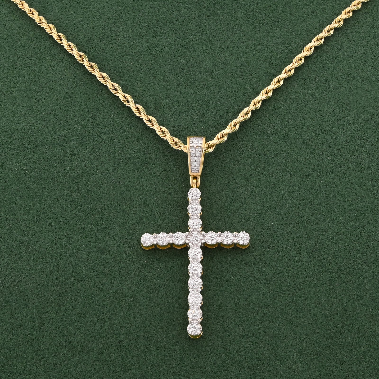 10K Yellow Gold 0.50CT Natural Diamond Prong Set Cross Pendant Men Women Charm