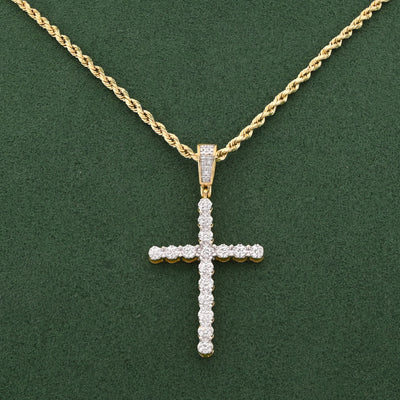 10K Yellow Gold 0.50CT Natural Diamond Prong Set Cross Pendant Men Women Charm
