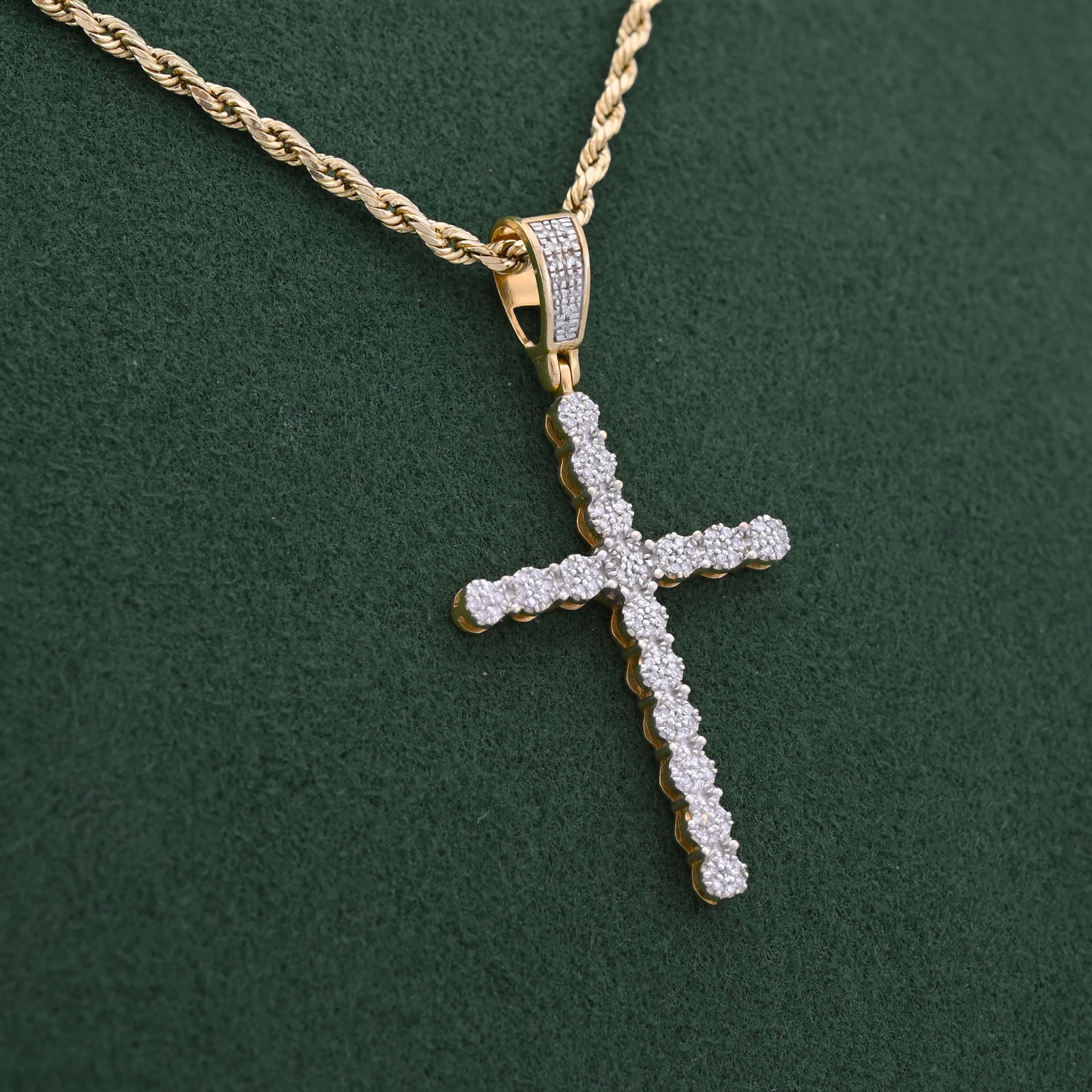 10K Yellow Gold 0.50CT Natural Diamond Prong Set Cross Pendant Men Women Charm