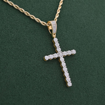10K Yellow Gold 0.50CT Natural Diamond Prong Set Cross Pendant Men Women Charm