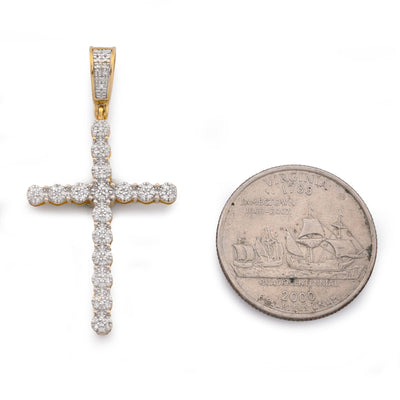 10K Yellow Gold 0.50CT Natural Diamond Prong Set Cross Pendant Men Women Charm