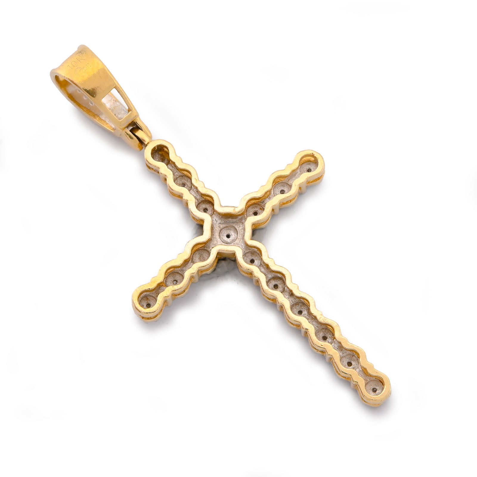 10K Yellow Gold 0.50CT Natural Diamond Prong Set Cross Pendant Men Women Charm