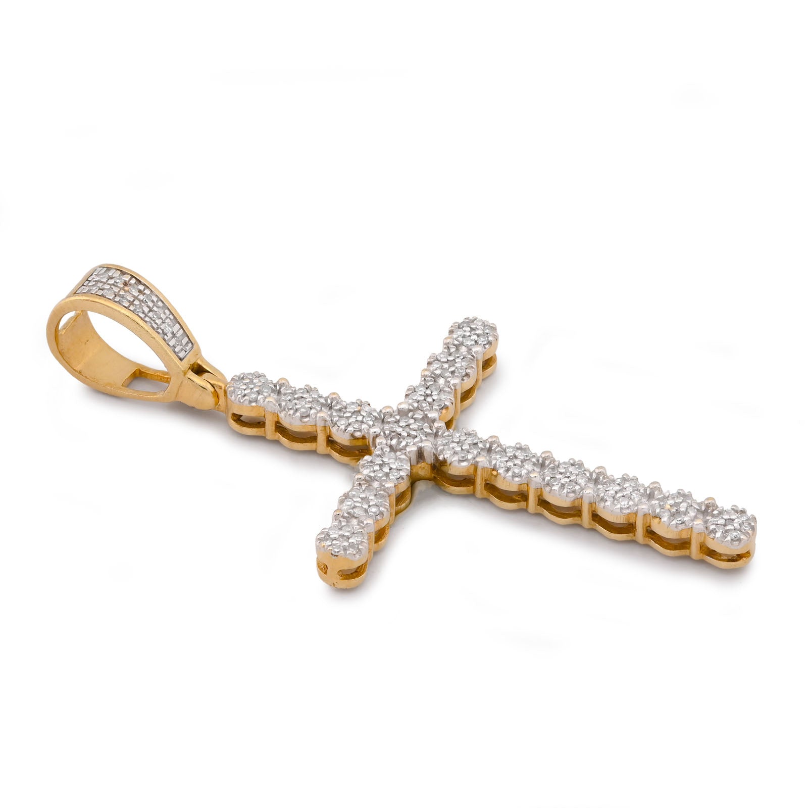 10K Yellow Gold 0.50CT Natural Diamond Prong Set Cross Pendant Men Women Charm
