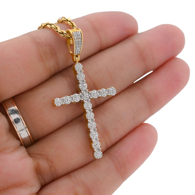 10K Yellow Gold 0.50CT Natural Diamond Prong Set Cross Pendant Men Women Charm