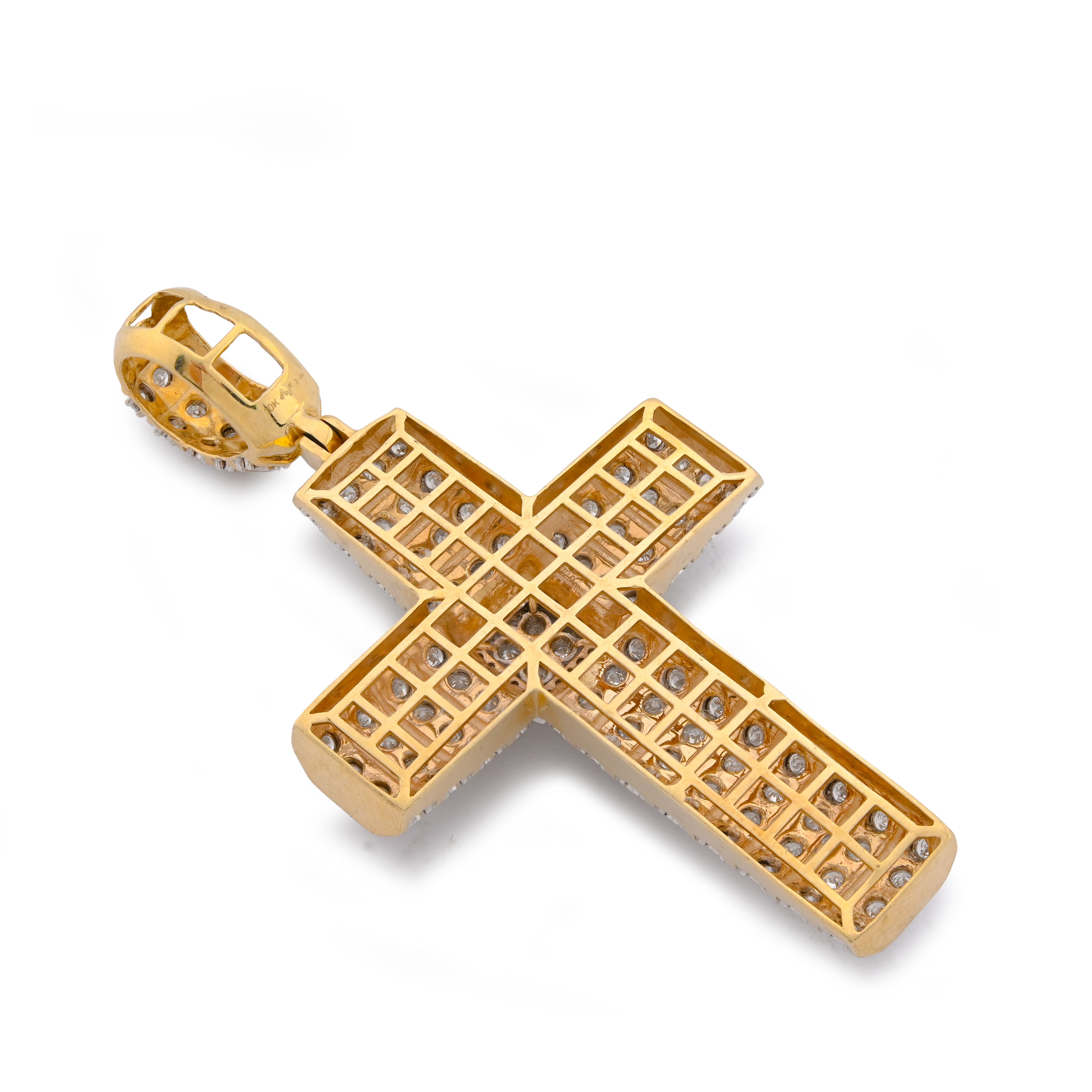 10K Yellow Gold Multi Row/Column Natural Diamond Illusion Natural Diamond 2CT Cross Charm Pendant