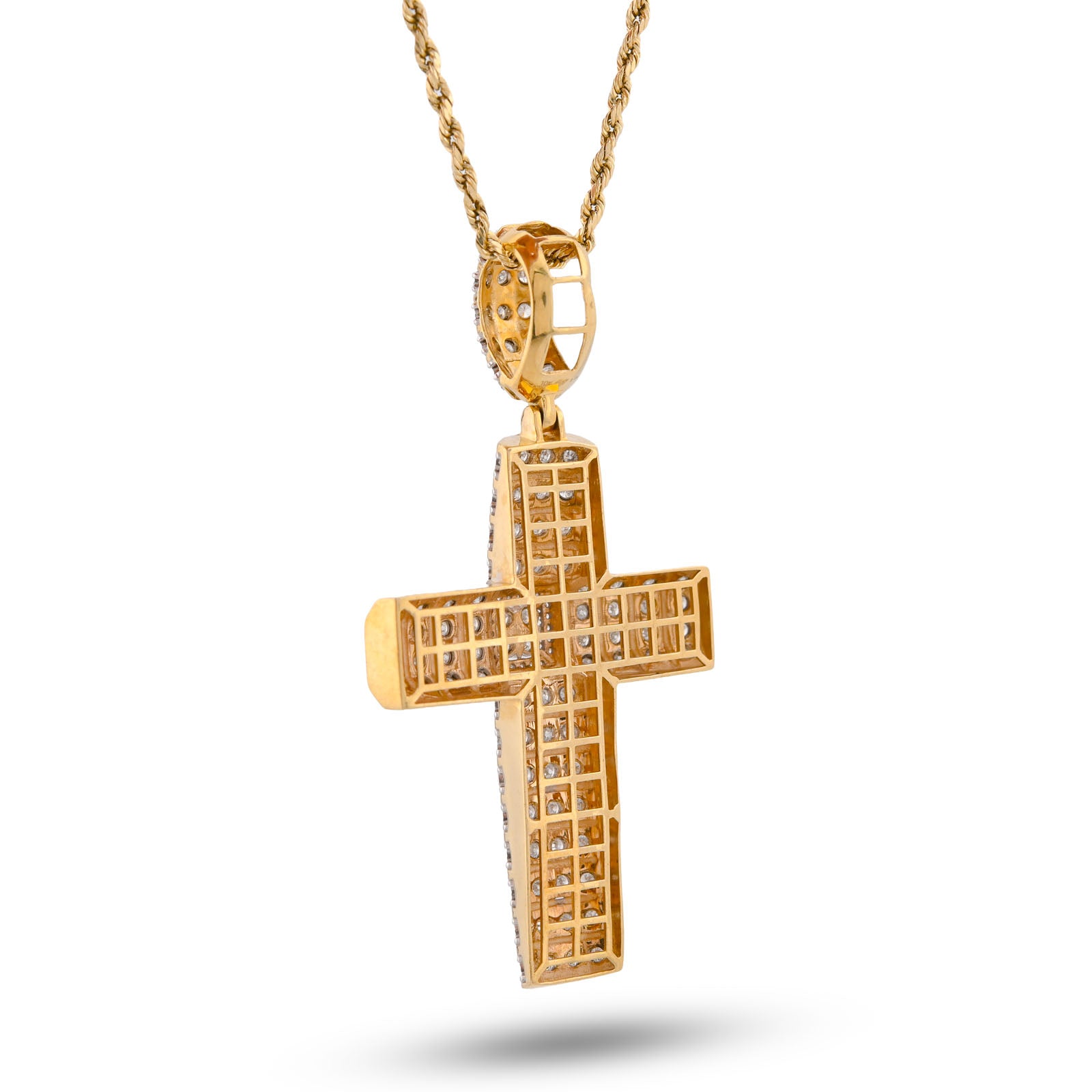10K Yellow Gold Multi Row/Column Natural Diamond Illusion Natural Diamond 2CT Cross Charm Pendant