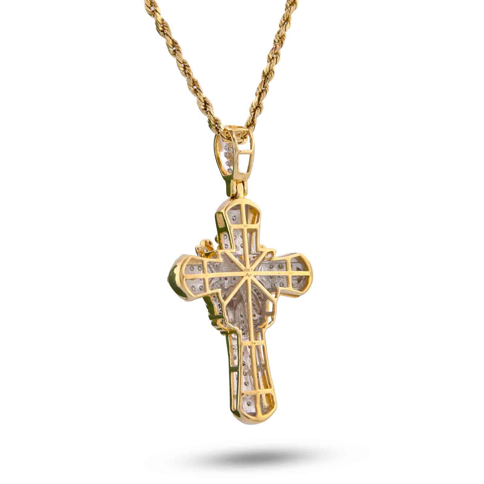 10K Yellow Gold 1CT Natural Diamond Cross Pendant Lion Face w/ Crown Centre Men Pendant