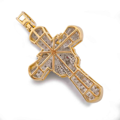 10K Yellow Gold 1CT Natural Diamond Cross Pendant Lion Face w/ Crown Centre Men Pendant