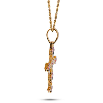 10K Yellow Gold 1.35CT Natural Diamond & Gemstone Clover Cross pendant Men Women Charm