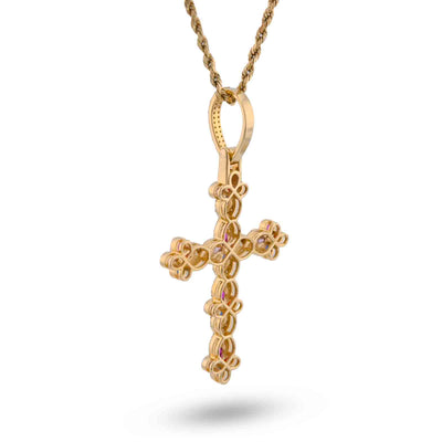 10K Yellow Gold 1.35CT Natural Diamond & Gemstone Clover Cross pendant Men Women Charm