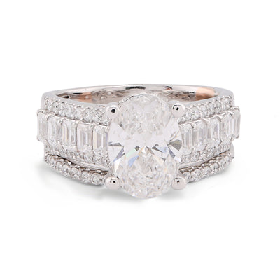 14K White Gold 3.10CT Oval Centre Solitaire Baguette/Round Lab Diamond Women Rings