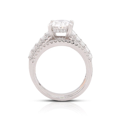 14K White Gold 3.10CT Oval Centre Solitaire Baguette/Round Lab Diamond Women Rings