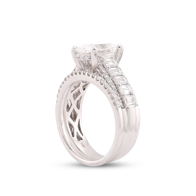 14K White Gold 3.10CT Oval Centre Solitaire Baguette/Round Lab Diamond Women Rings