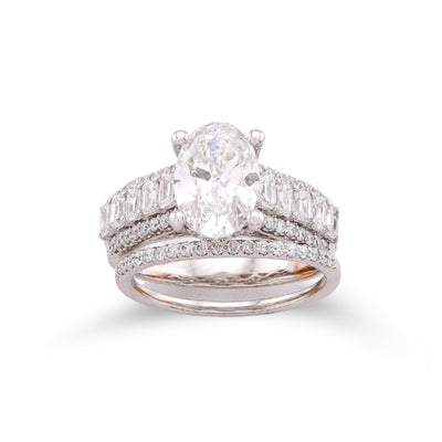 14K White Gold 3.10CT Oval Centre Solitaire Baguette/Round Lab Diamond Women Rings