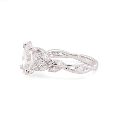 14K White Gold 2.58CT Oval Centre Solitaire Leaf Designed Marquise Lab Diamond Women Ring