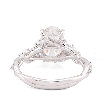 14K White Gold 2.58CT Oval Centre Solitaire Leaf Designed Marquise Lab Diamond Women Ring