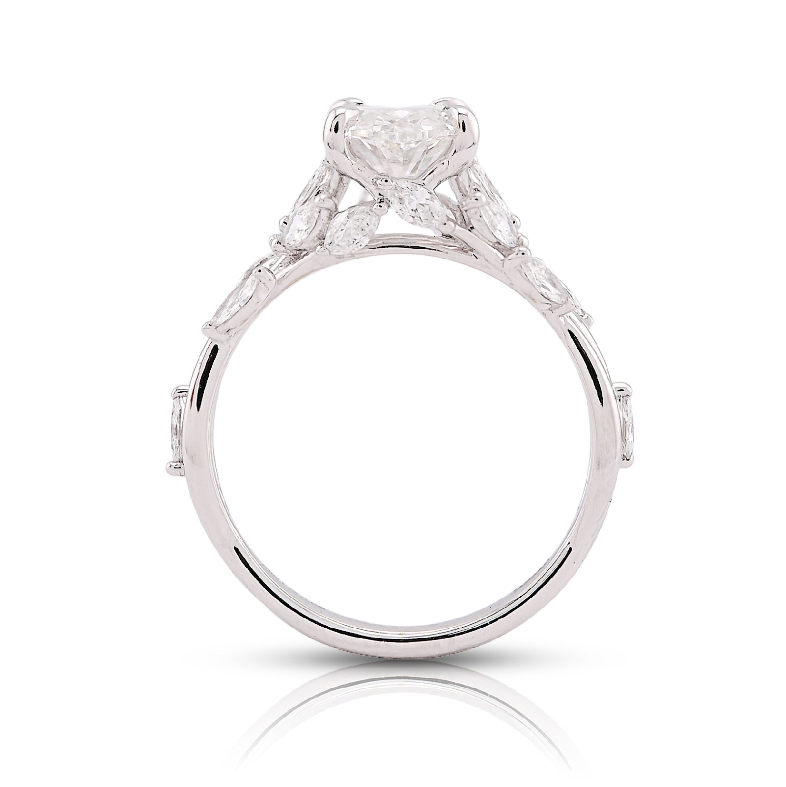 14K White Gold 2.58CT Oval Centre Solitaire Leaf Designed Marquise Lab Diamond Women Ring