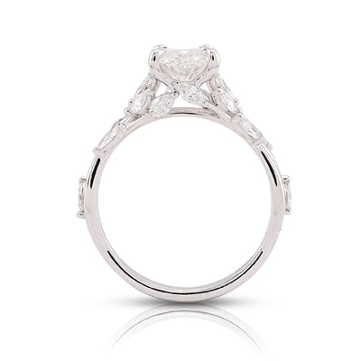 14K White Gold 2.58CT Oval Centre Solitaire Leaf Designed Marquise Lab Diamond Women Ring