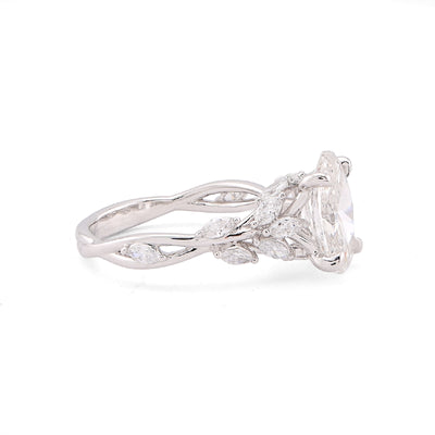 14K White Gold 2.58CT Oval Centre Solitaire Leaf Designed Marquise Lab Diamond Women Ring