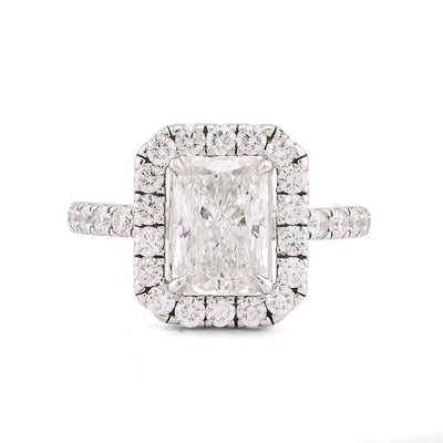 14K White Gold 2.1CT Centre Cushion Solitaire Halo Round Lab Diamond Women Ring