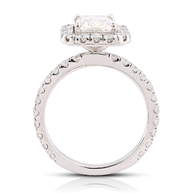 14K White Gold 2.1CT Centre Cushion Solitaire Halo Round Lab Diamond Women Ring