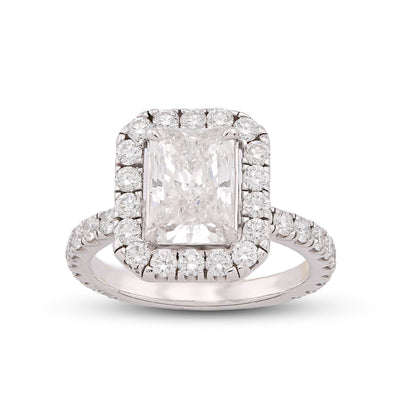 14K White Gold 2.1CT Centre Cushion Solitaire Halo Round Lab Diamond Women Ring