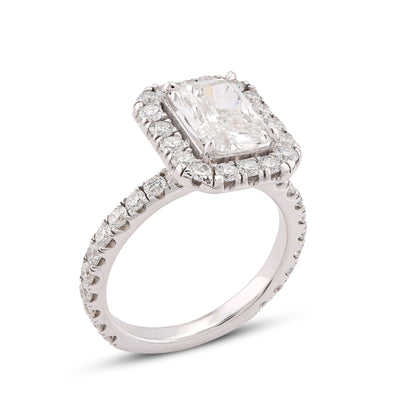 14K White Gold 2.1CT Centre Cushion Solitaire Halo Round Lab Diamond Women Ring