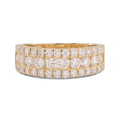 10K Yellow Gold 3 Row 2.02CT Lab Diamond Men Band Ring