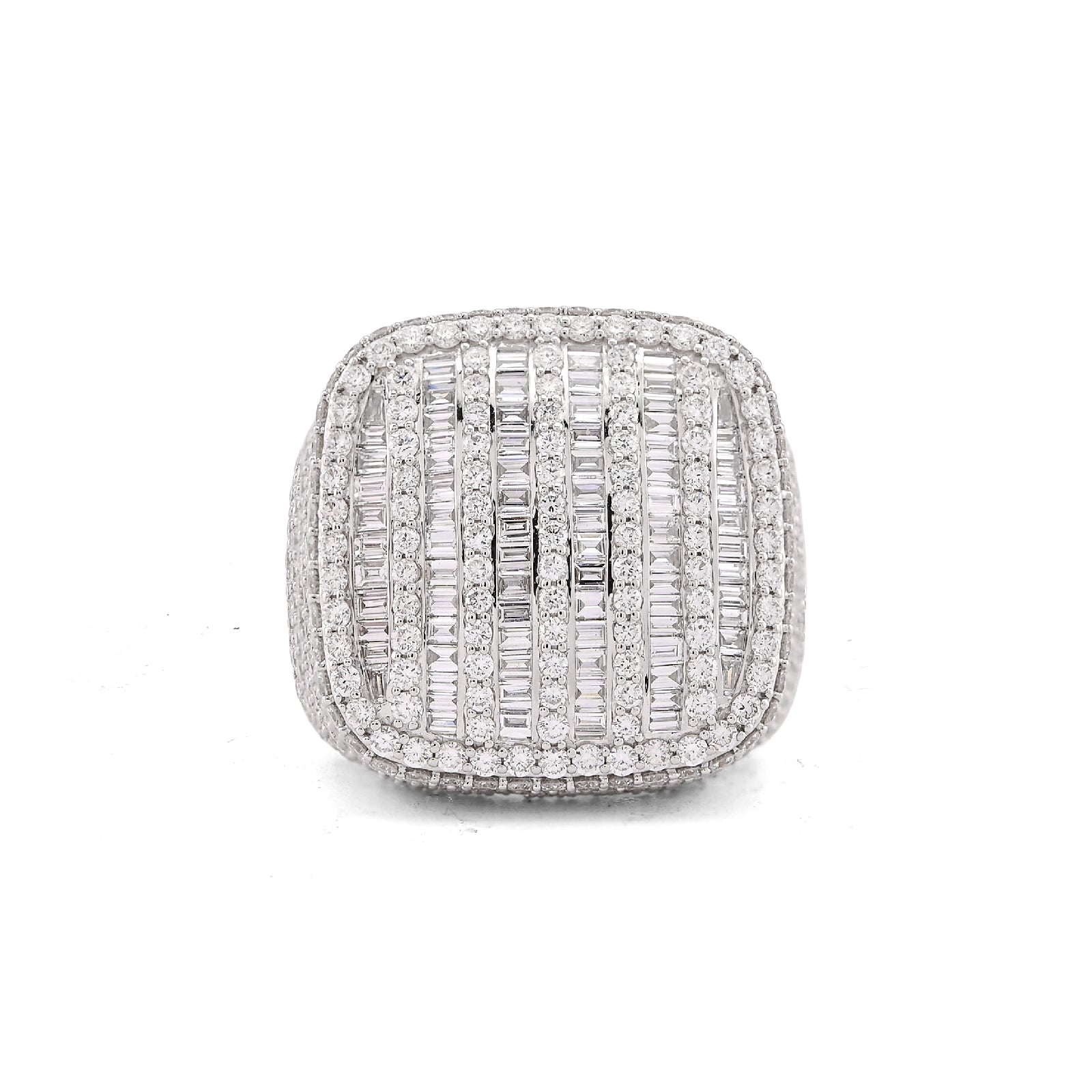 10K White Gold 5.90CT Multi-Column Baguette/Round Lab Diamond Men Rectangle Pinky Ring