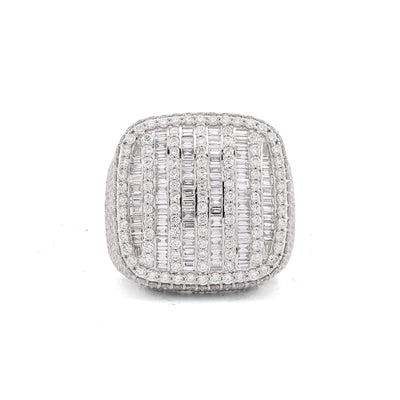 10K White Gold 5.90CT Multi-Column Baguette/Round Lab Diamond Men Rectangle Pinky Ring