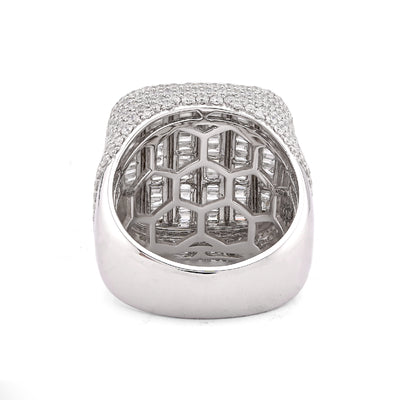 10K White Gold 5.90CT Multi-Column Baguette/Round Lab Diamond Men Rectangle Pinky Ring